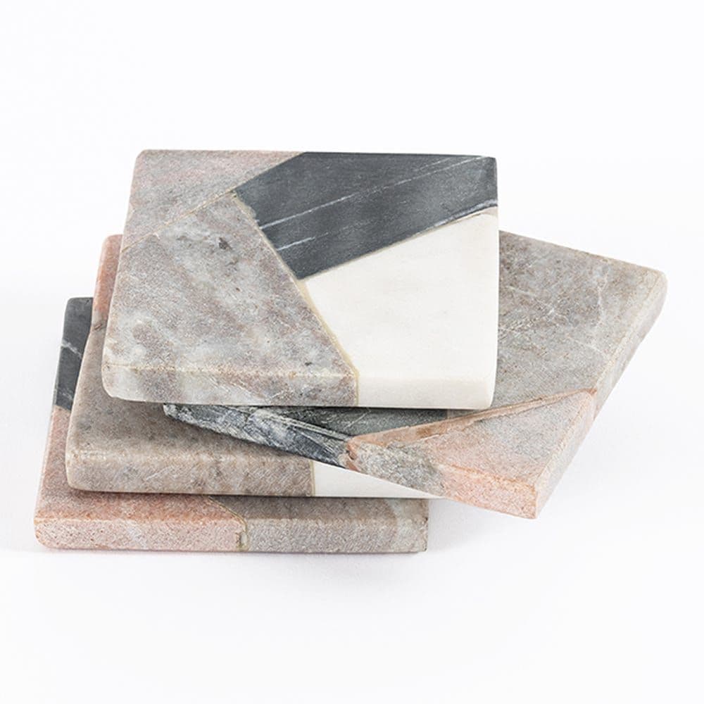 4-Piece Marble Coaster Set, Assorted Marble - 10X10 Cm