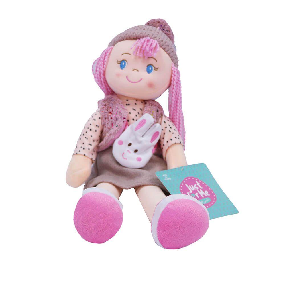 Just For Me Plush Pink Hair Rag Doll With Cap (50 Cm)