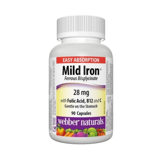 Webber Naturals Mild Iron 28Mg With Folic Acid B12 And C Capsule  90 CAP