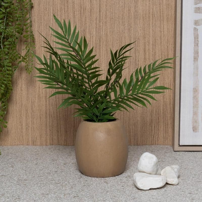 Artificial Fern In Ceramic Pot, Green & Golden Oak - 34 Cm