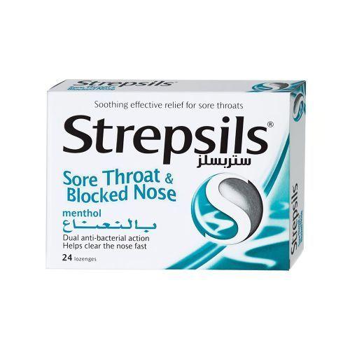 Strepsils Sore Throat & Blocked Nose Lozenges Menthol 24'S 00Gk