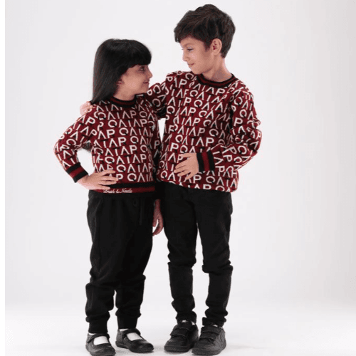 Burgundy and Black Unisex Sweater with Black Jogger Set - 5 years