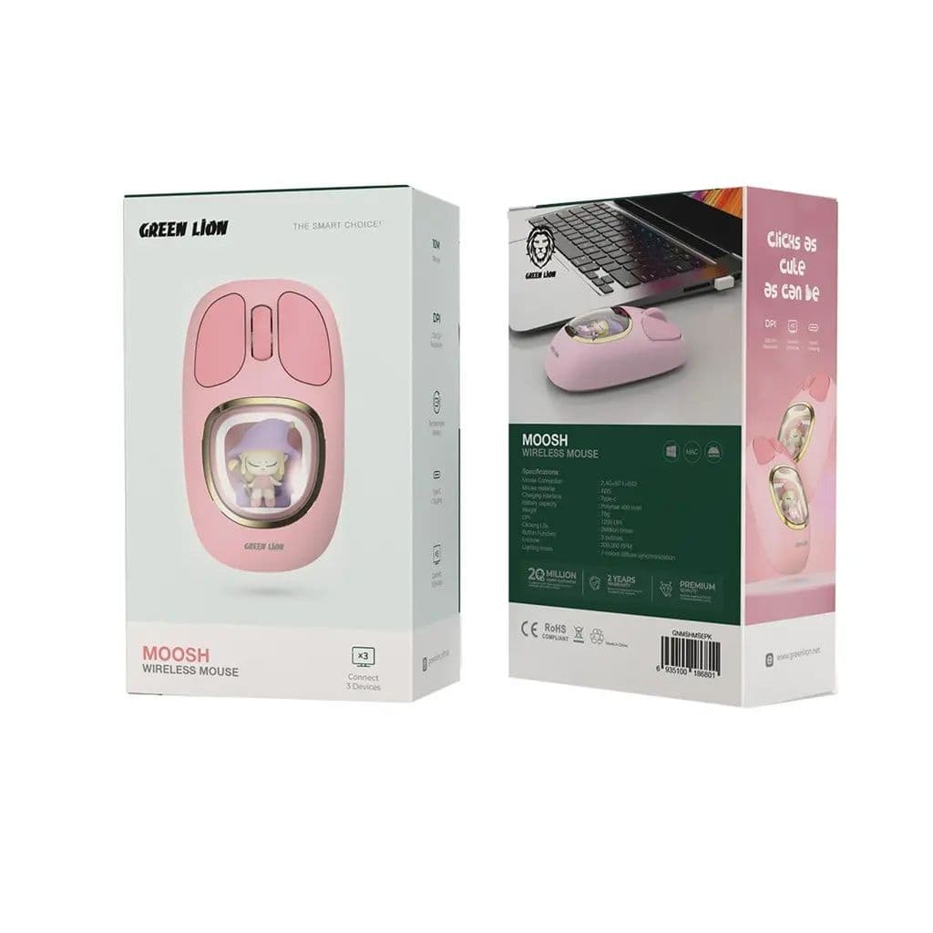Moosh Wireless Mouse Connect 3 Devices Pink - Green Lion 6801