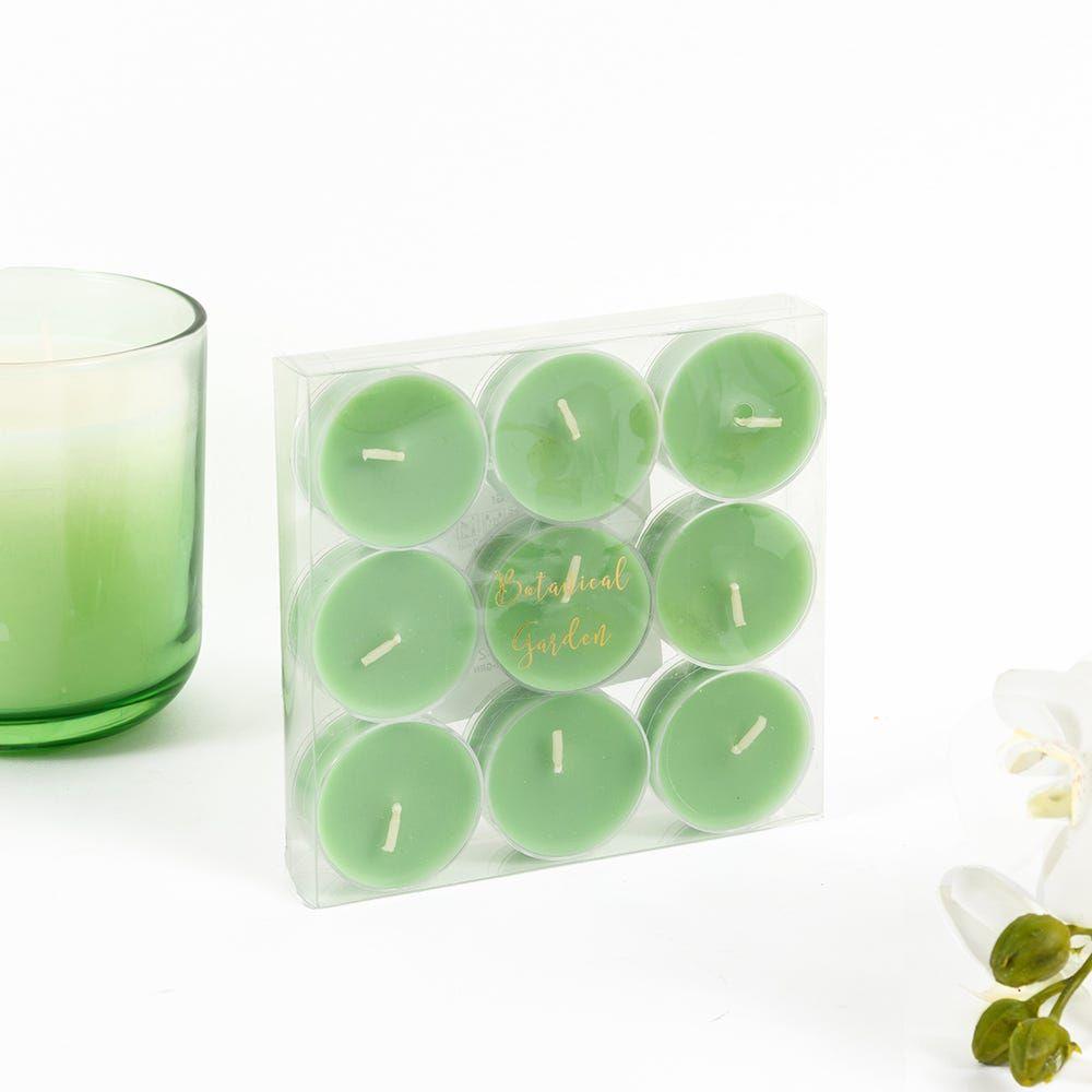 9-Piece Cozy Home Botanical Garden Tealight Candle Set, Green