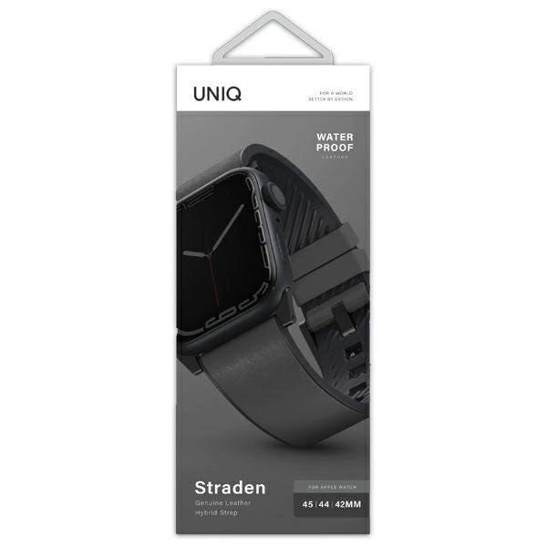 Uniq Straden Waterproof Leather Hybrid Apple Watch Strap 45/44/42Mm - Rhino (Grey)