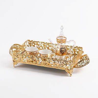 Roza Rectangle Metal Small Tray, Gold - 31X19 Cm