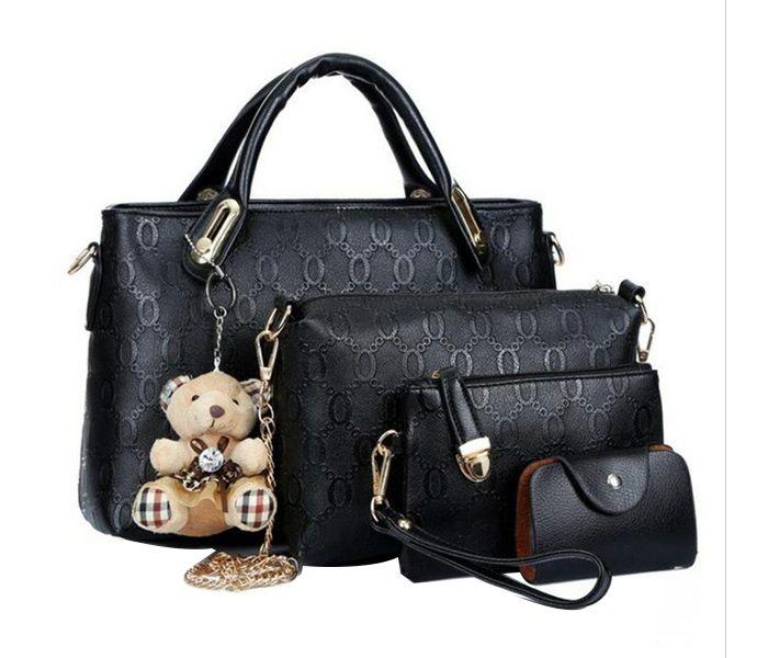 4 Pieces Pu Leather Luxury Top-Handle Composite Bags Set For Women - Black