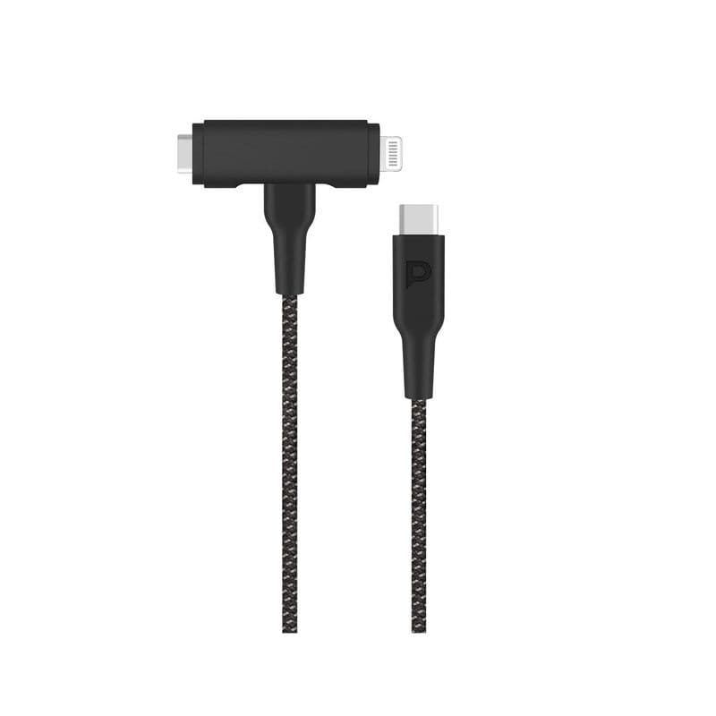 Powerology Braided Usb-C To Usb-C + Lightning Data & Fast Charge 1.2M/4Ft Black