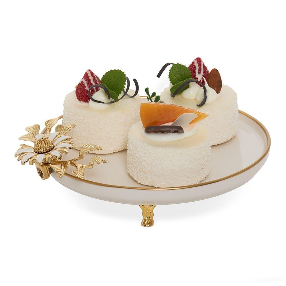 Mica Porcelain Serving Platter, White & Gold - 21 Cm