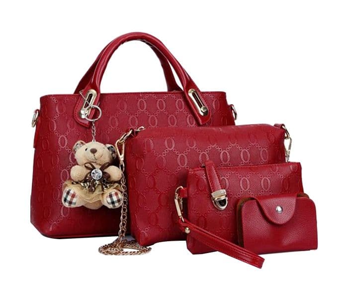 4 Pieces Pu Leather Luxury Top-Handle Composite Bags Set For Women Ja060- Red