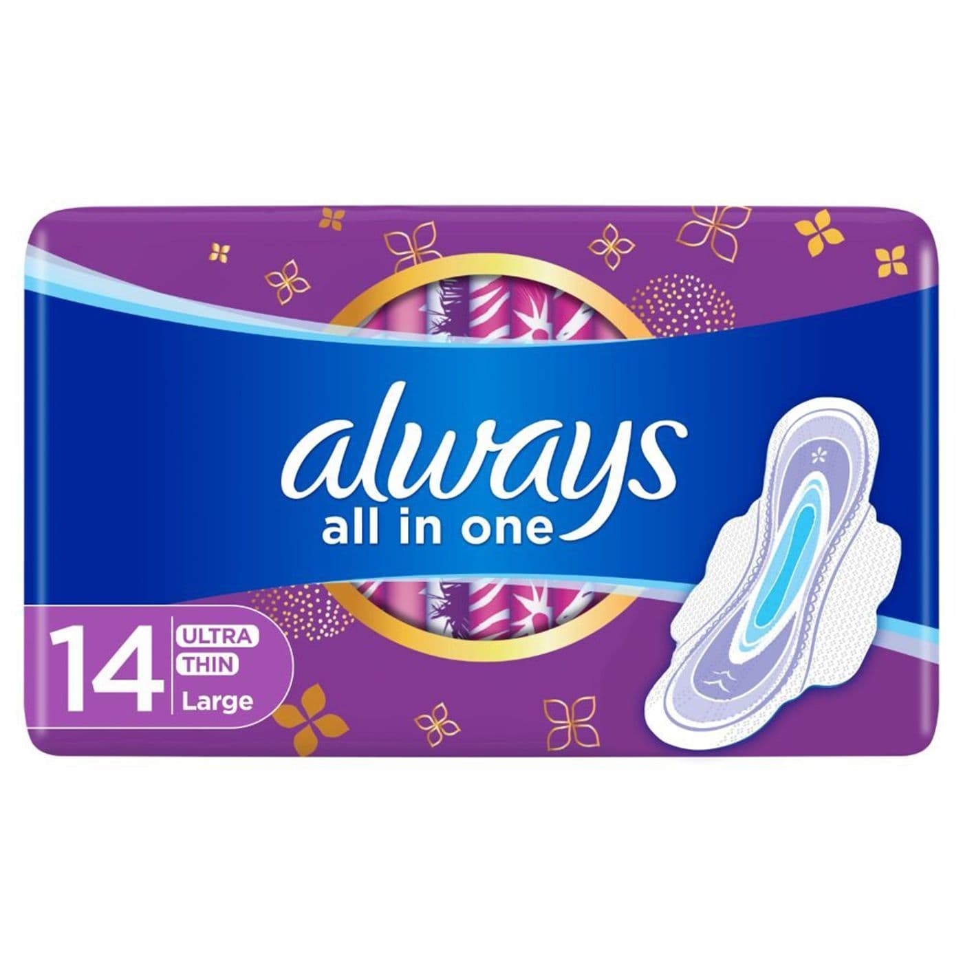 Always All In One Ultra Thin Large Sanitary Pads  14 PC