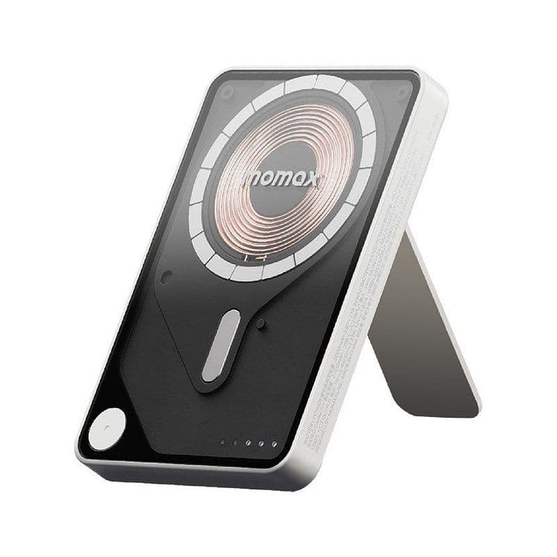Momax 1-Power X Pro 5000Mah Magnetic Wireless Power Bank With Stand And Built-In Usb-C Cable (White)