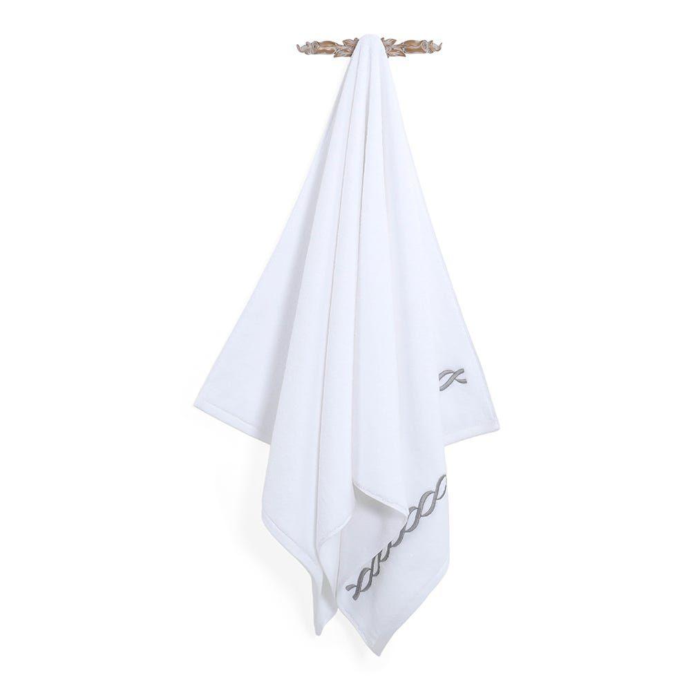 Hotel Chain Embroidery Bath Towel, White & Silver - 500 Gsm, 70X140 Cm