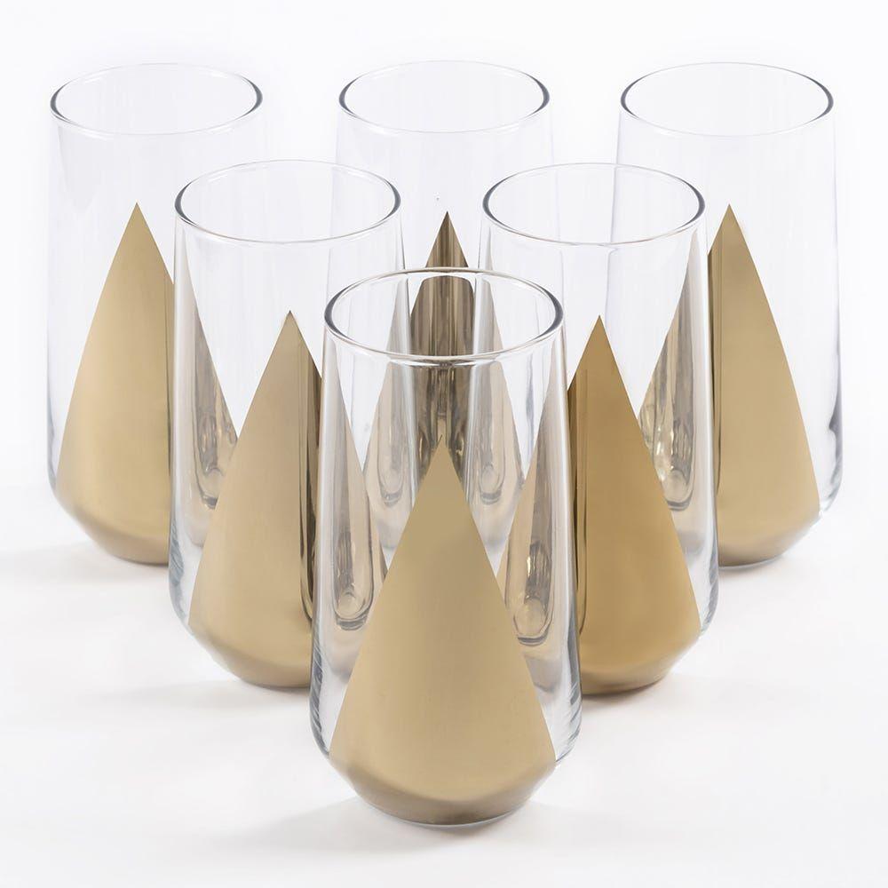 Allegra 6-Piece Soft Drink Glass Set, Clear & Gold - 470 Ml