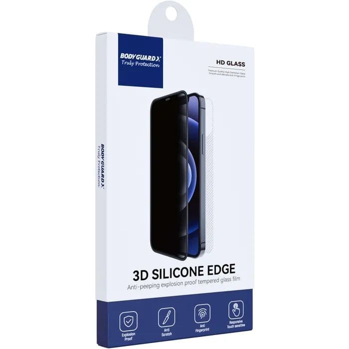iPhone 15 Pro Silicon Edge Tempered Privacy Glass Screen Protector -Bodyguardx