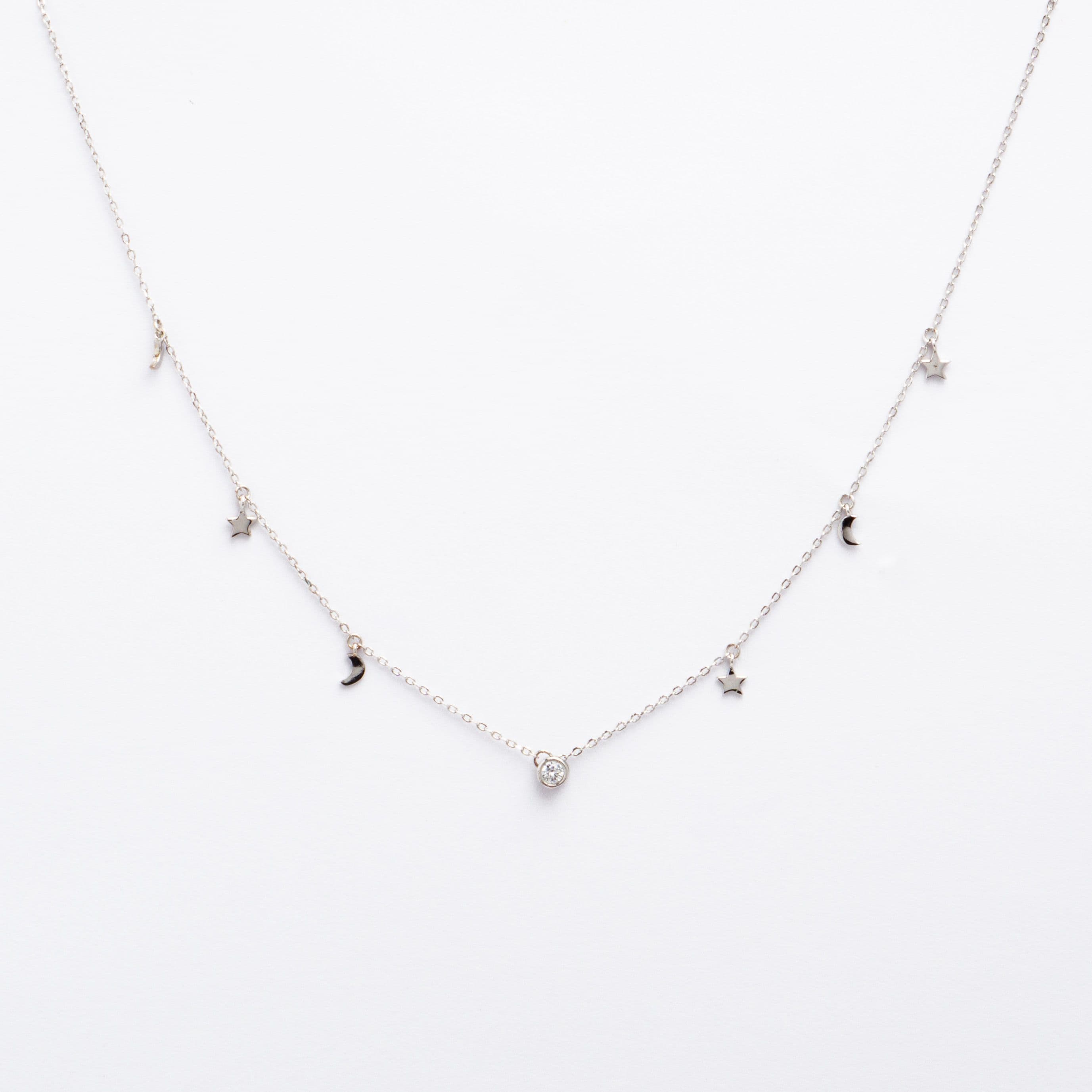 Star And Moon Necklace - Silver