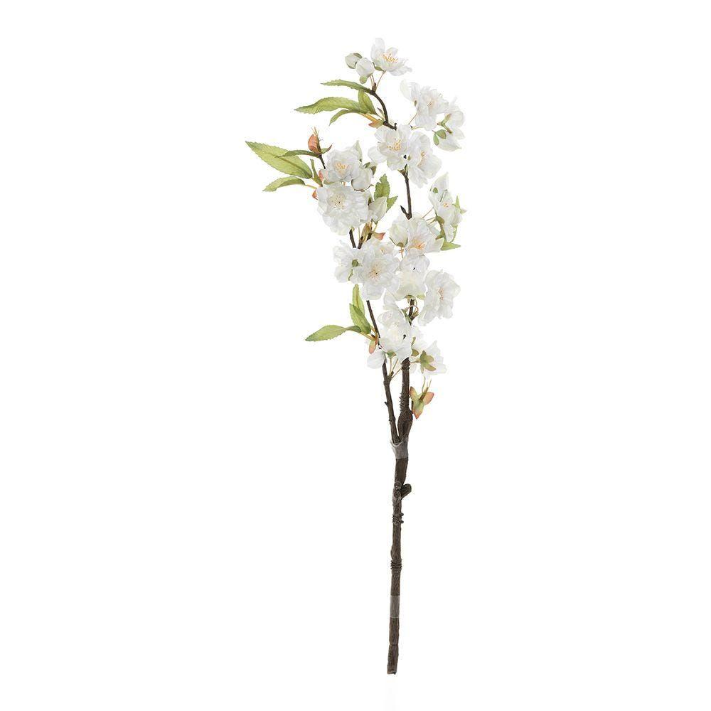 Silk Cherry Blossom Artificial Flowers (White And Green, 51 Cms)