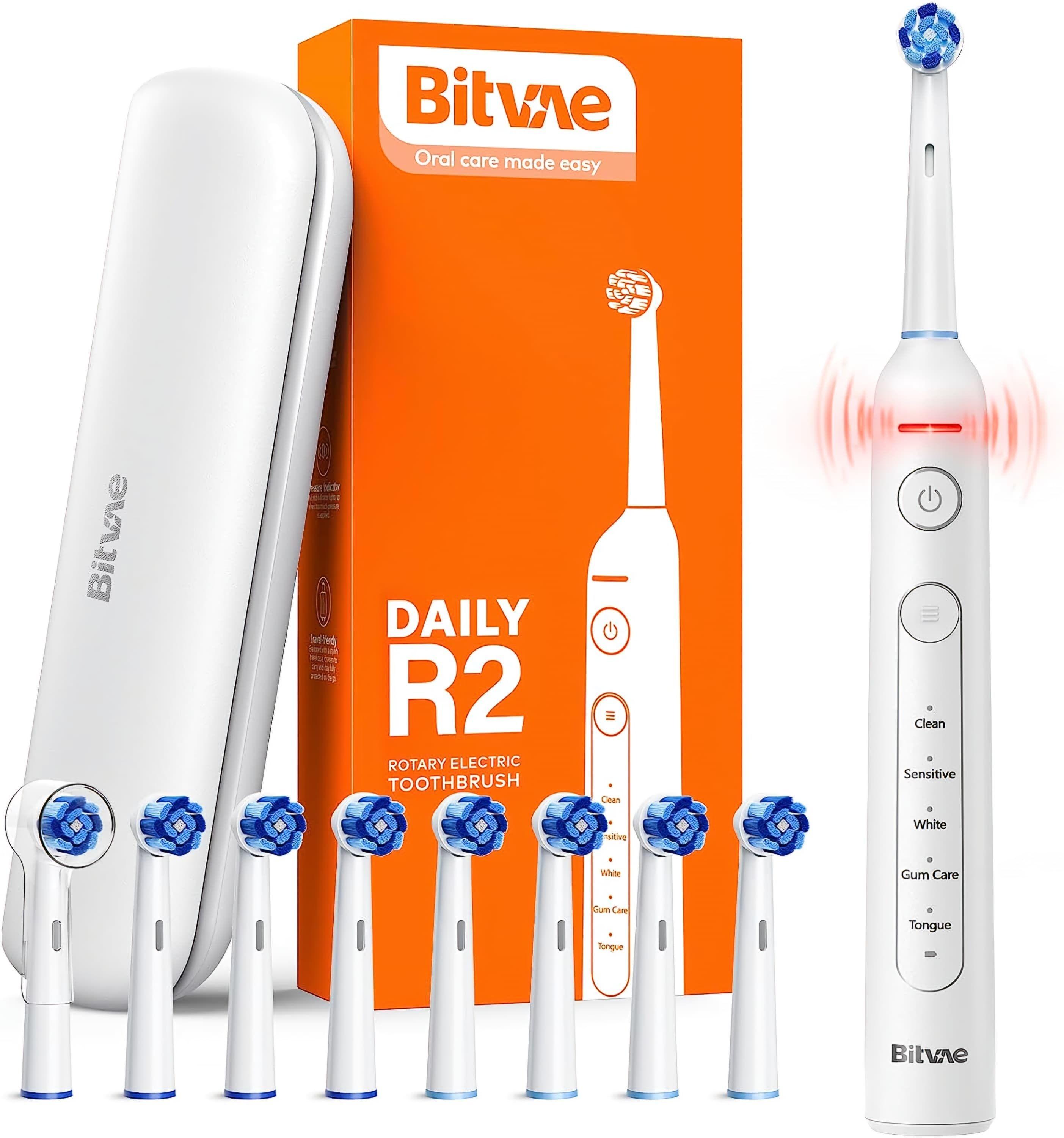 Bitvae R2 Electric Toothbrush White+8Pcs Brush Head+1Pcs