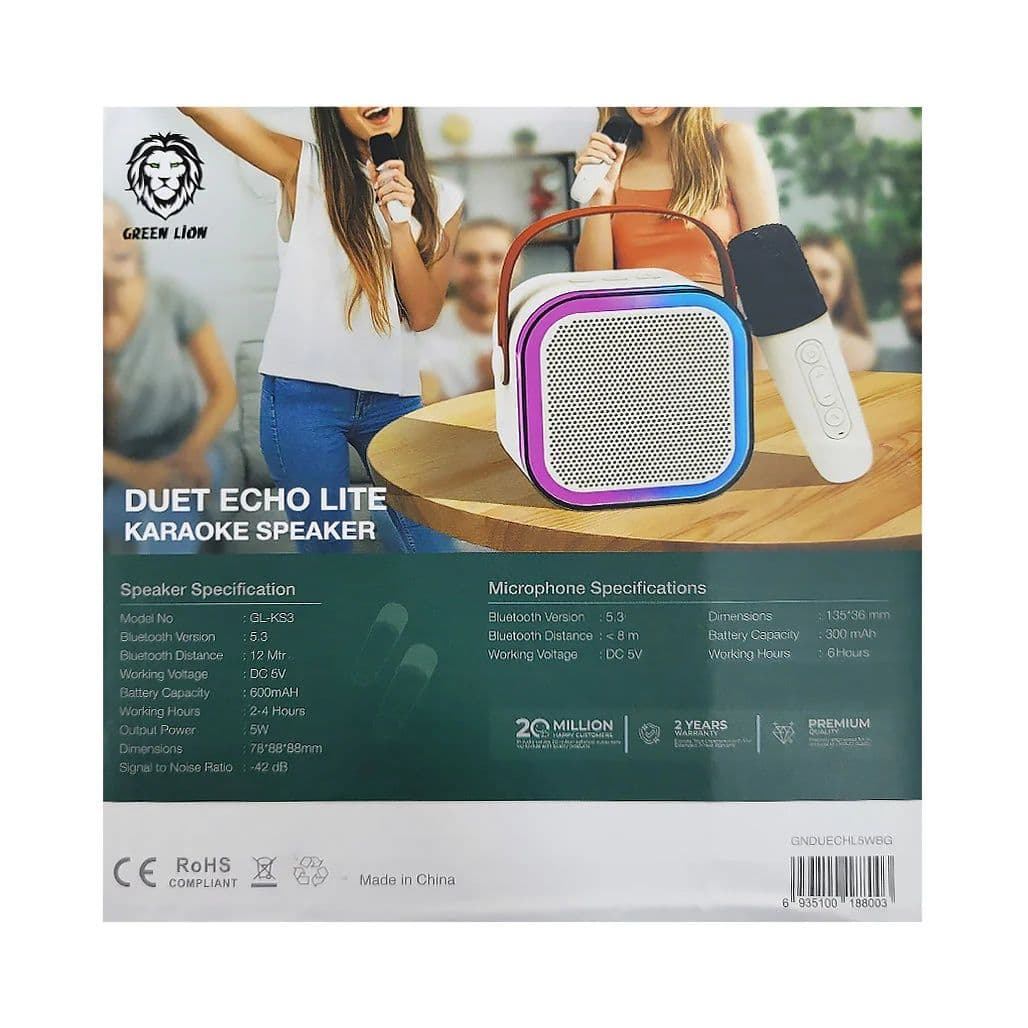 Duet Echo Lite Karaoke 2-In-1 Microphone Speaker Rgb Light - Green Lion