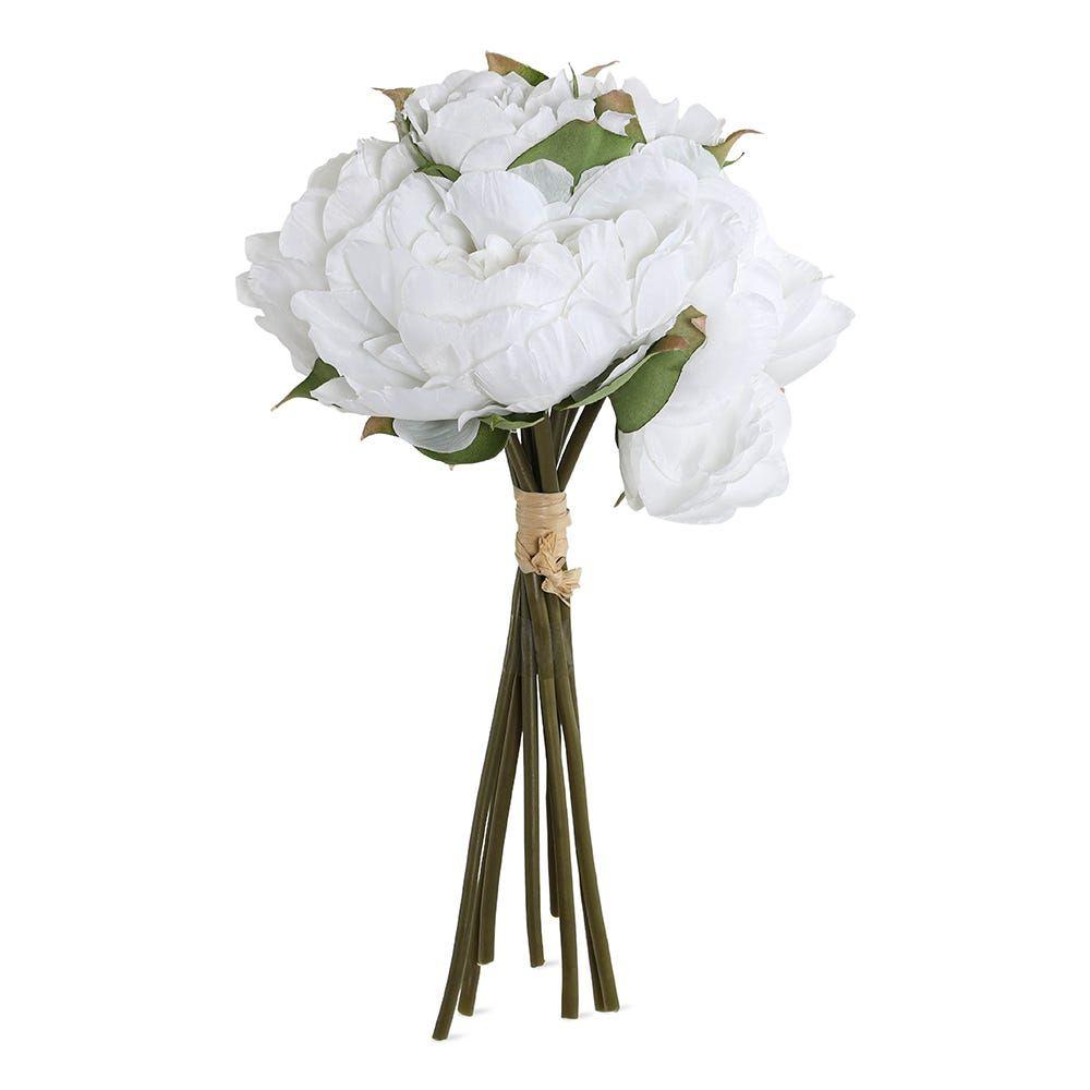 Peony Bouquet with 3 Buds, White - 27 cm