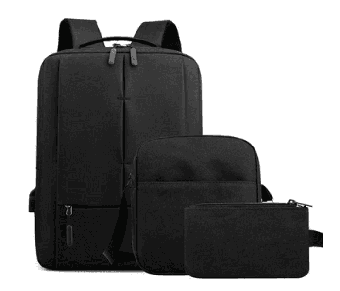 Set Of 3 Backpack 15.6 Inch Usb Charging Laptop Bag - Black