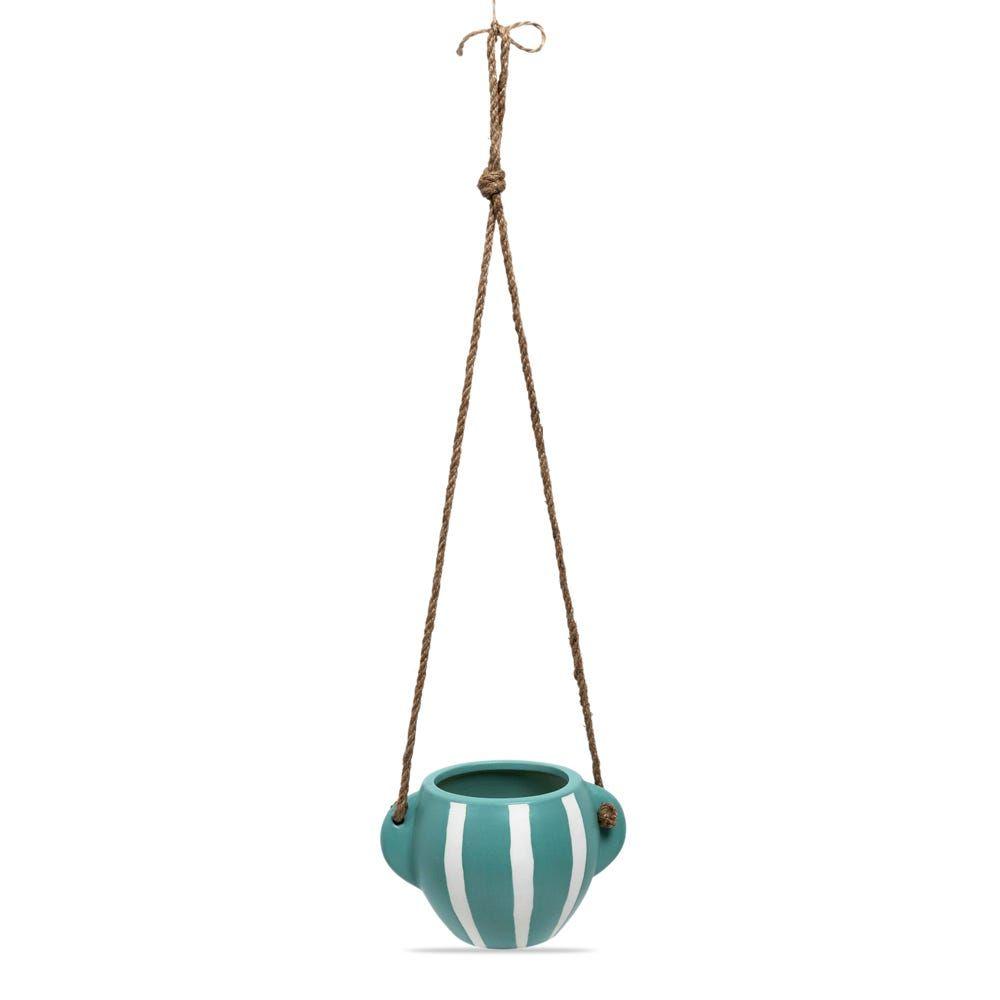 Ceramic Hanging Planter, Green & White - 11.5 Cm