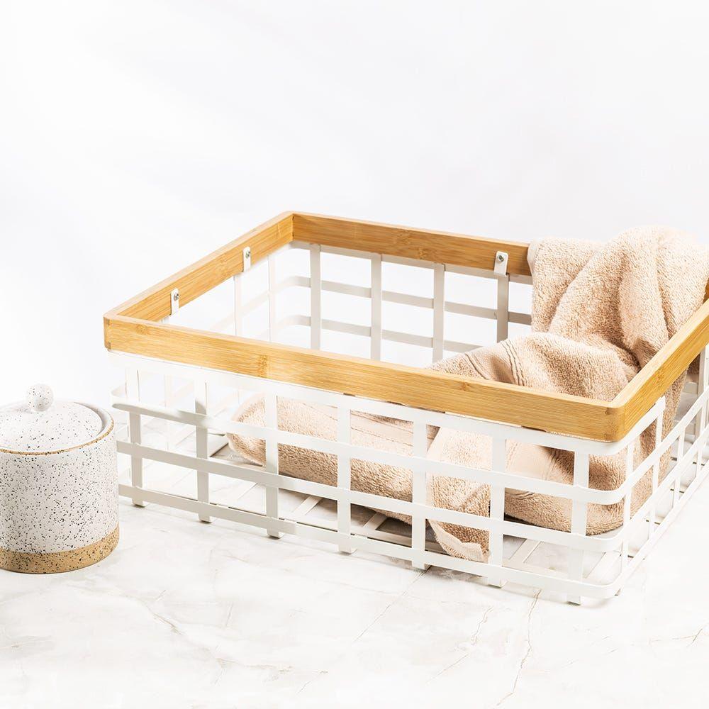 Tavis Rectangular Basket, White & Natural - 40.6X30.5 Cm