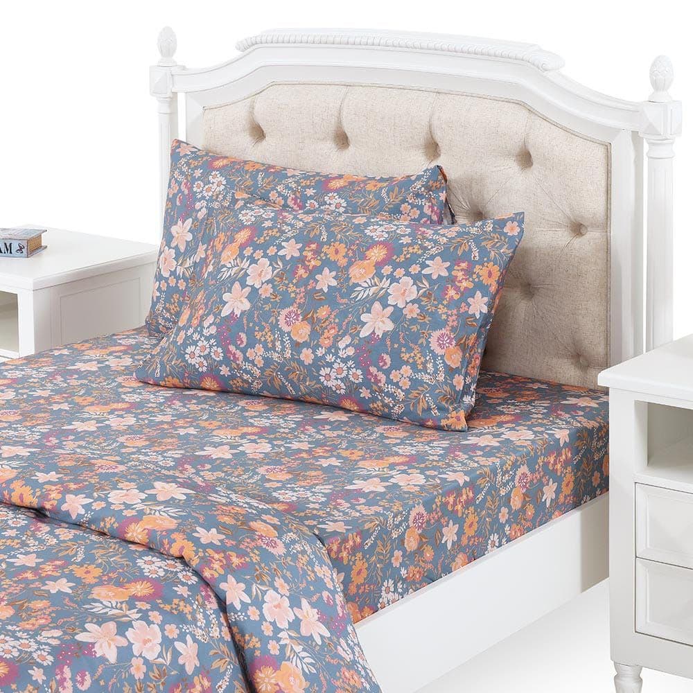 Florals Single-Sized Fitted Sheet Set, Multicolour - 120X200+30 Cm