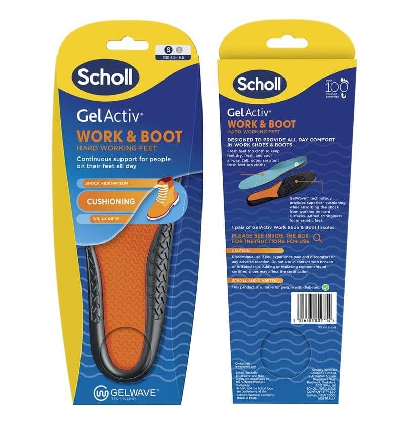 Scholl Gel Activ Insole Work & Boot Small Uk Size 4.5- 8.5