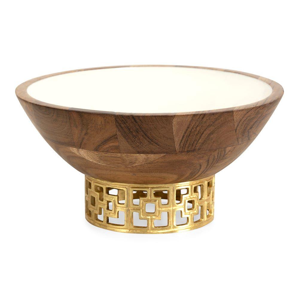 Damask Medium Serving Bowl, White & Gold - 20 Cm