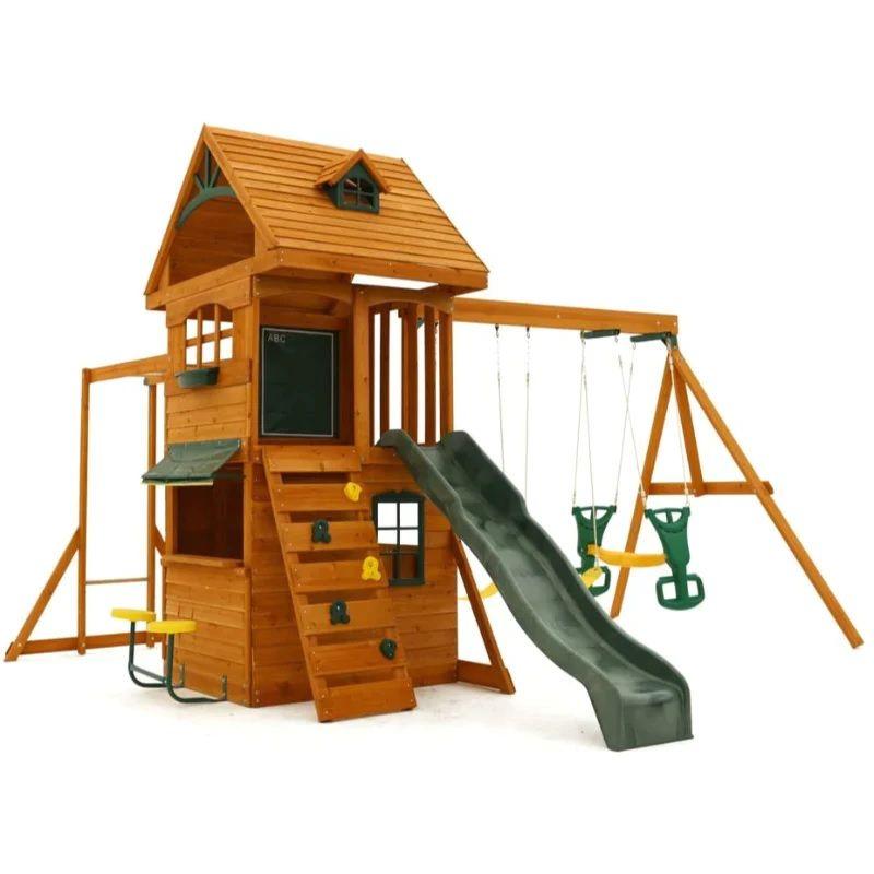 Kidkraft Ridgeview Deluxe Clubhouse Wooden Swing Set / Playset - 440cm x 412cm x 293cm. (Note: Please call Toysaloona to check the item availability)