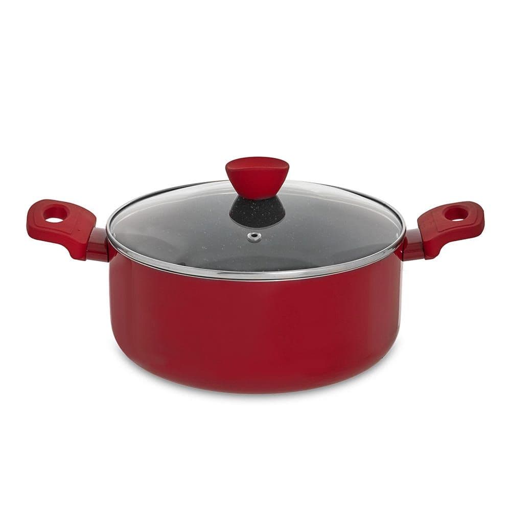 YNA Non-Stick Casserole with Lid, Red & Black - 24 cm