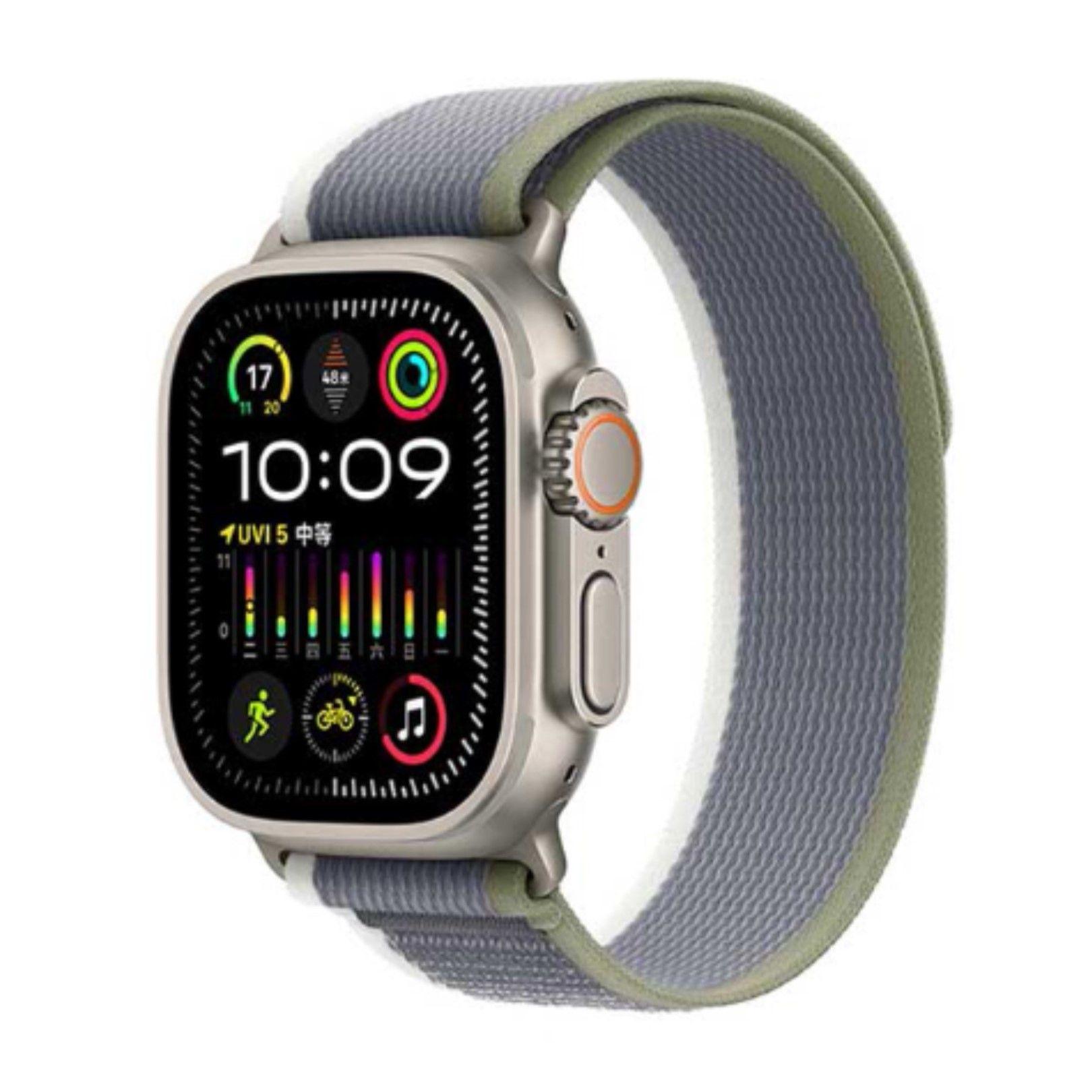 Gs Trail Loop Nylon Fabric Strap For Apple Watch 42/44/45/49- Green And Grey