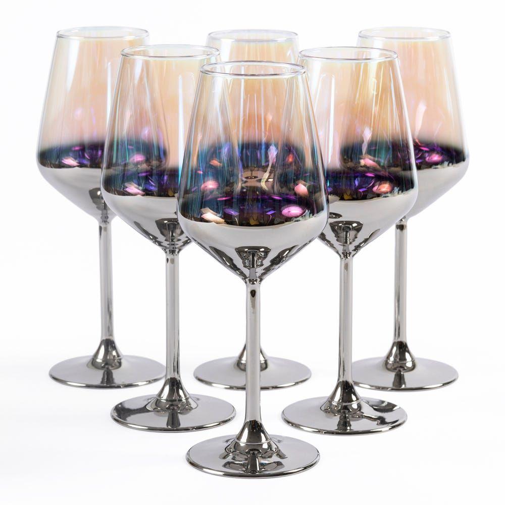 Allegra 6-Piece Wine Glass Set, Silver & Green - 350 Ml