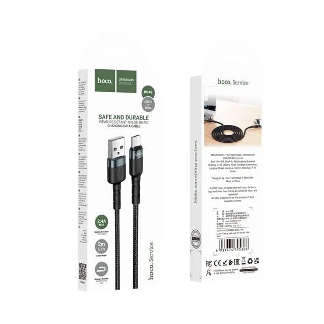 Usb - A To Micro Safe And Durable Charging Data Cable 2.4A 2.0 Mtr - Hoco Du46