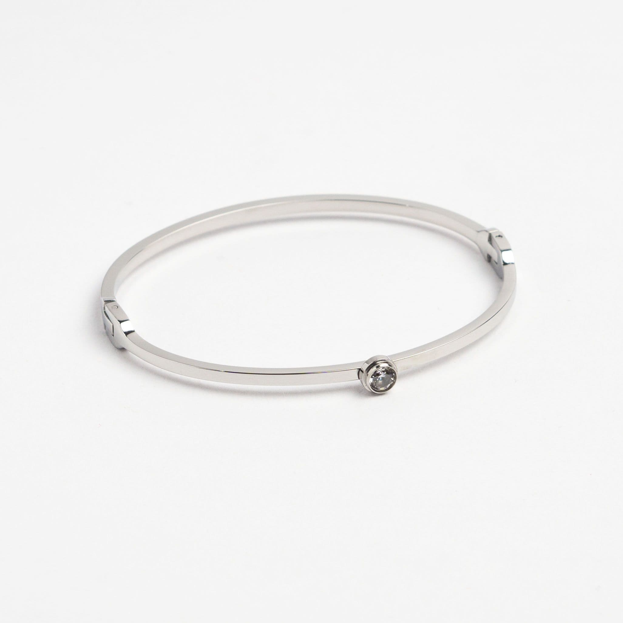Single Gem Bangle - Silver