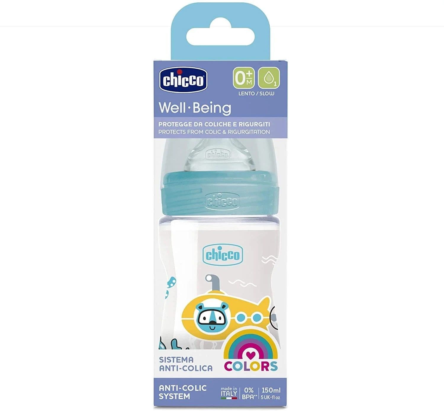 Chicco Well Being Feeding Bottle Slow Anti-Colic System 150ml 0M+