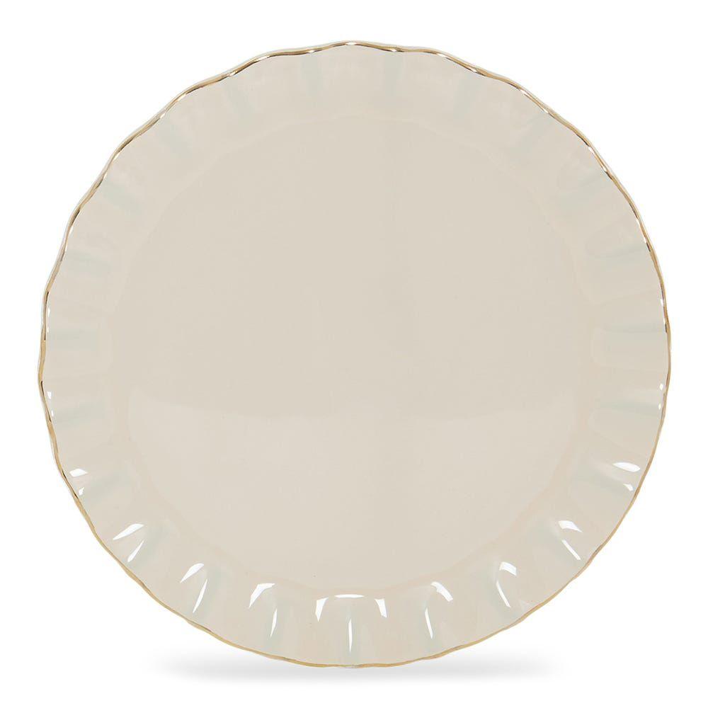 Zing Solid Wavy Plate, White & Gold - 26 cm