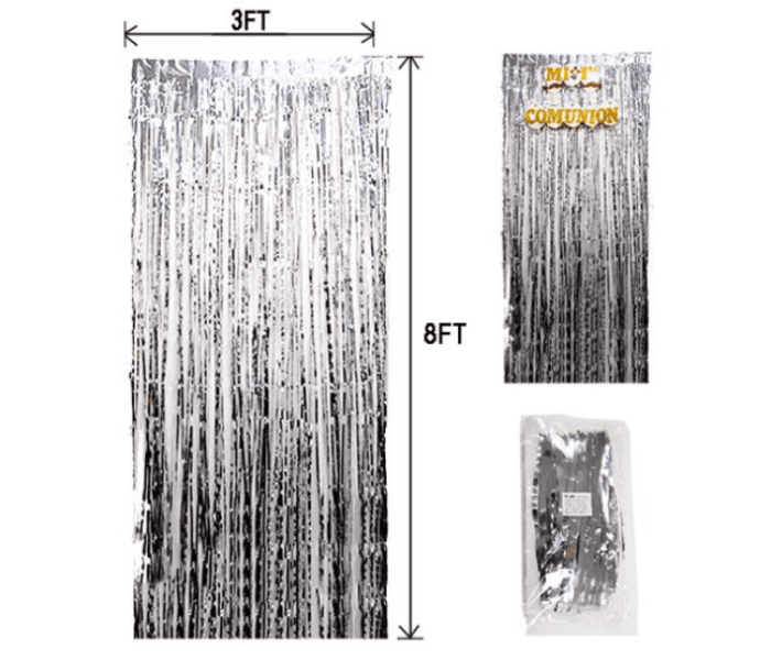 Mira Decor M-D-Fc-16 Foil Curtains Metallic Foil Fringe Curtain - Silver Slr