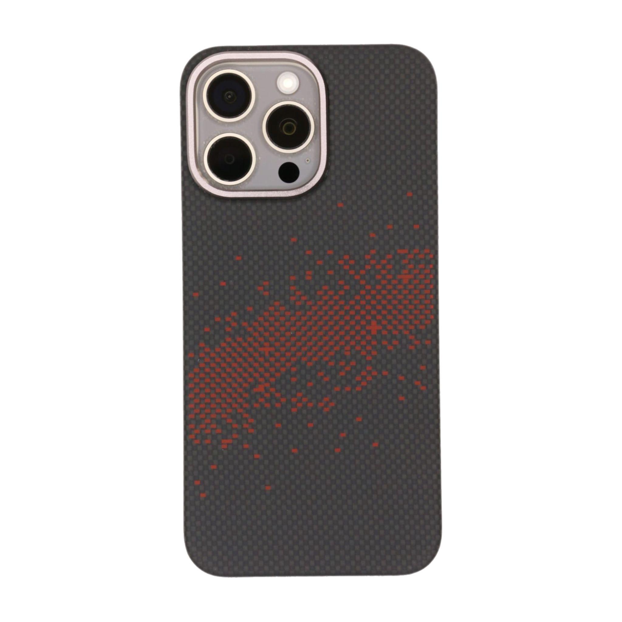 Black Aramid Fiber Ultra Light Magsafe Cover With Red Galaxy Design- Iphone 15 Pro Max