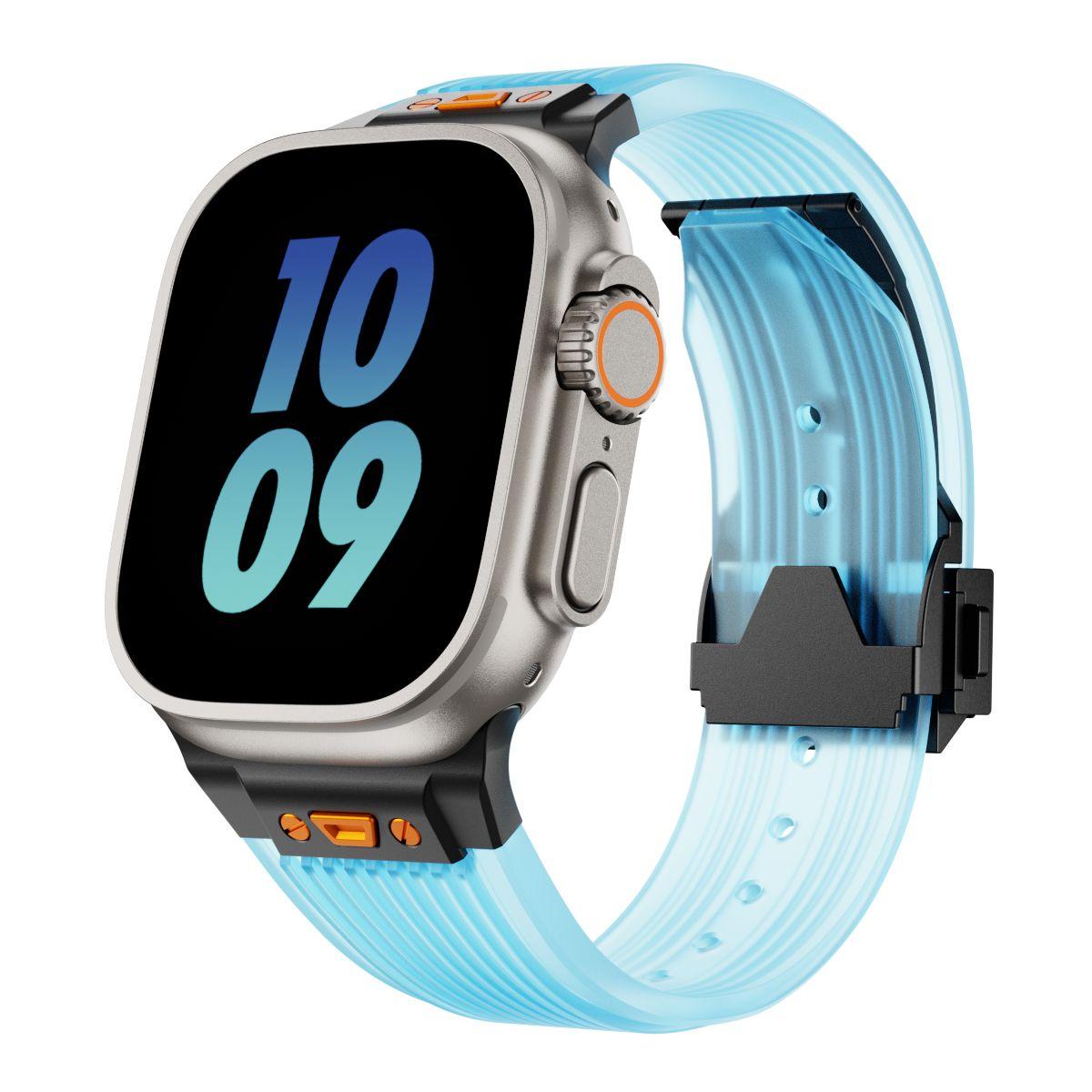 Gs Big Bang Semi Transparent Edition Silicone Strap With Black Connector For Apple Watch 42/44/45/49-Blue