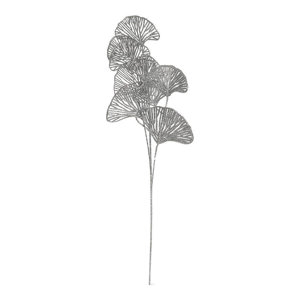 Glitter Ginkgo Leaf Spray, Silver - 67 Cm