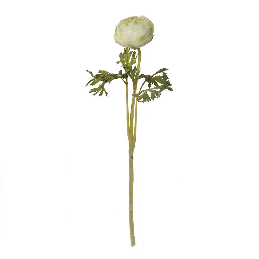 Single Flocked Faile Ranunculus Artificial Flower, Light Green Â€“ 50 Cms