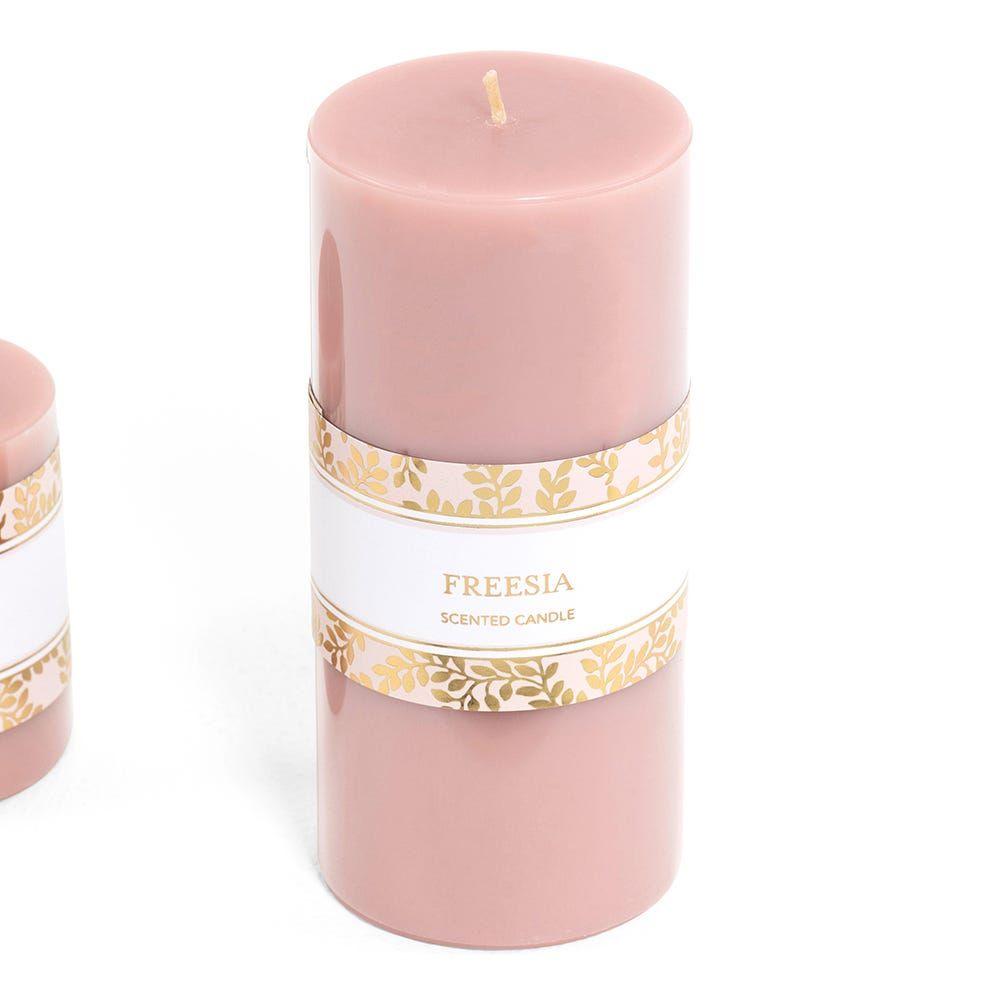 Freesia Pillar Candle, Pink - 7X15 Cm