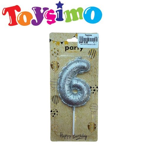 Silver Number 6 Candle (9Cm)