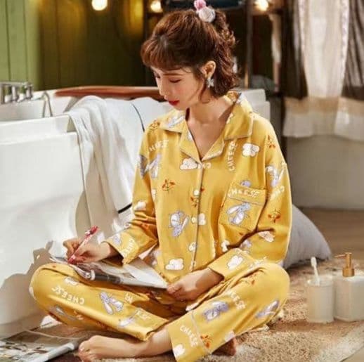 New Spring Long Sleeve Loose Fit Women'S Pajama Set Cartoon Design 2533
