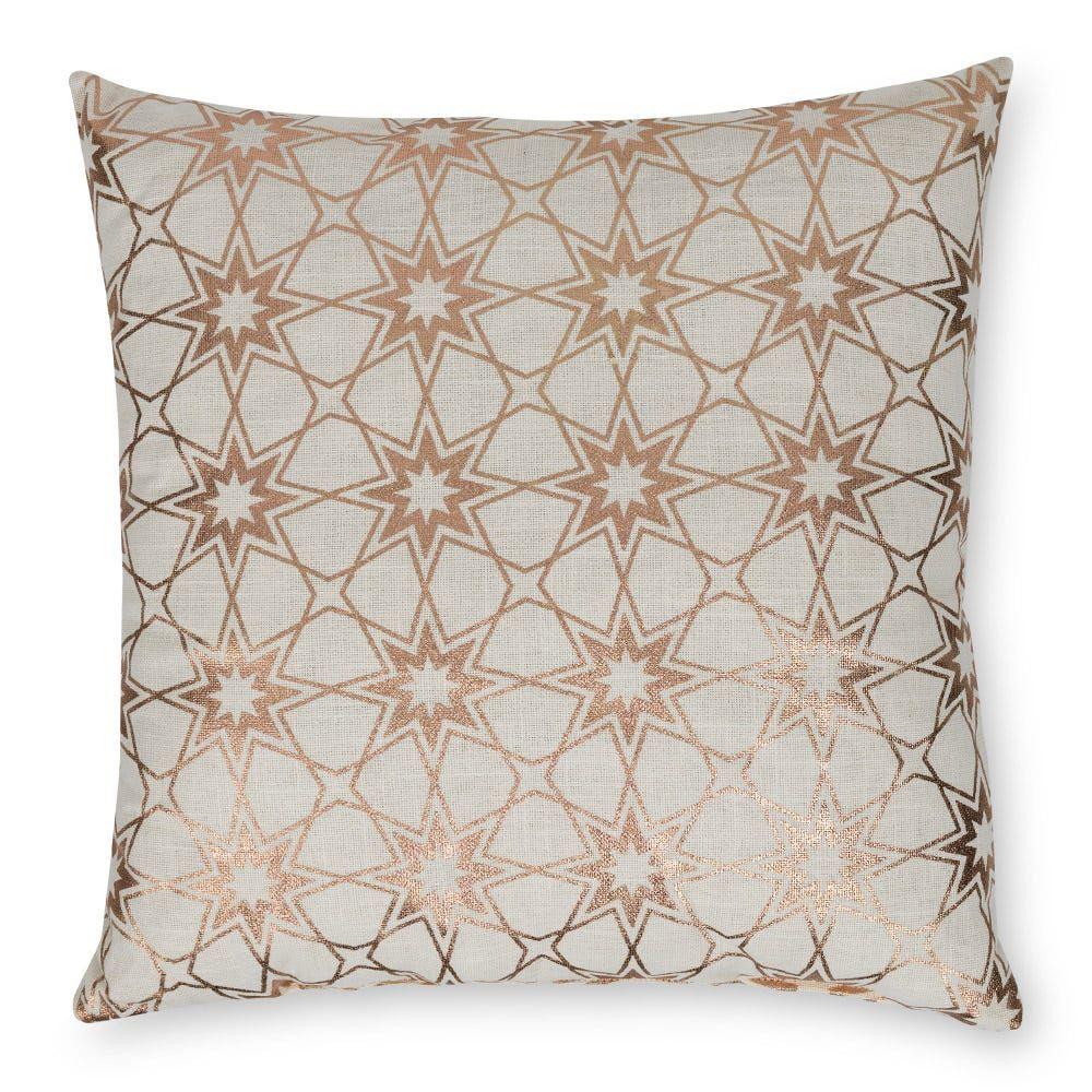 Shirin Foil Printed Filled Cushion, Ivory & Copper - 40X40 Cm