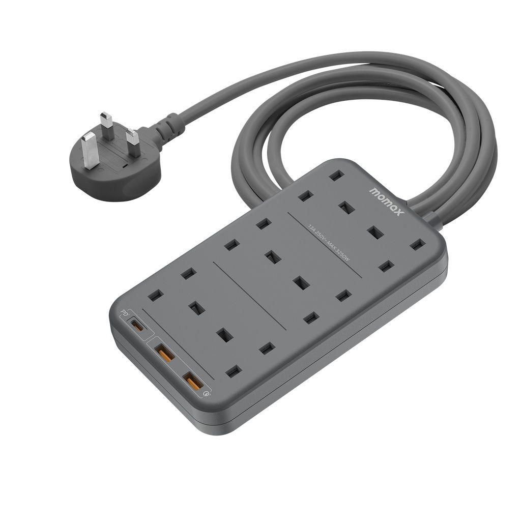 Momax Oneplug 6 Outlet Cube Extension Socket With Usb - Space Grey