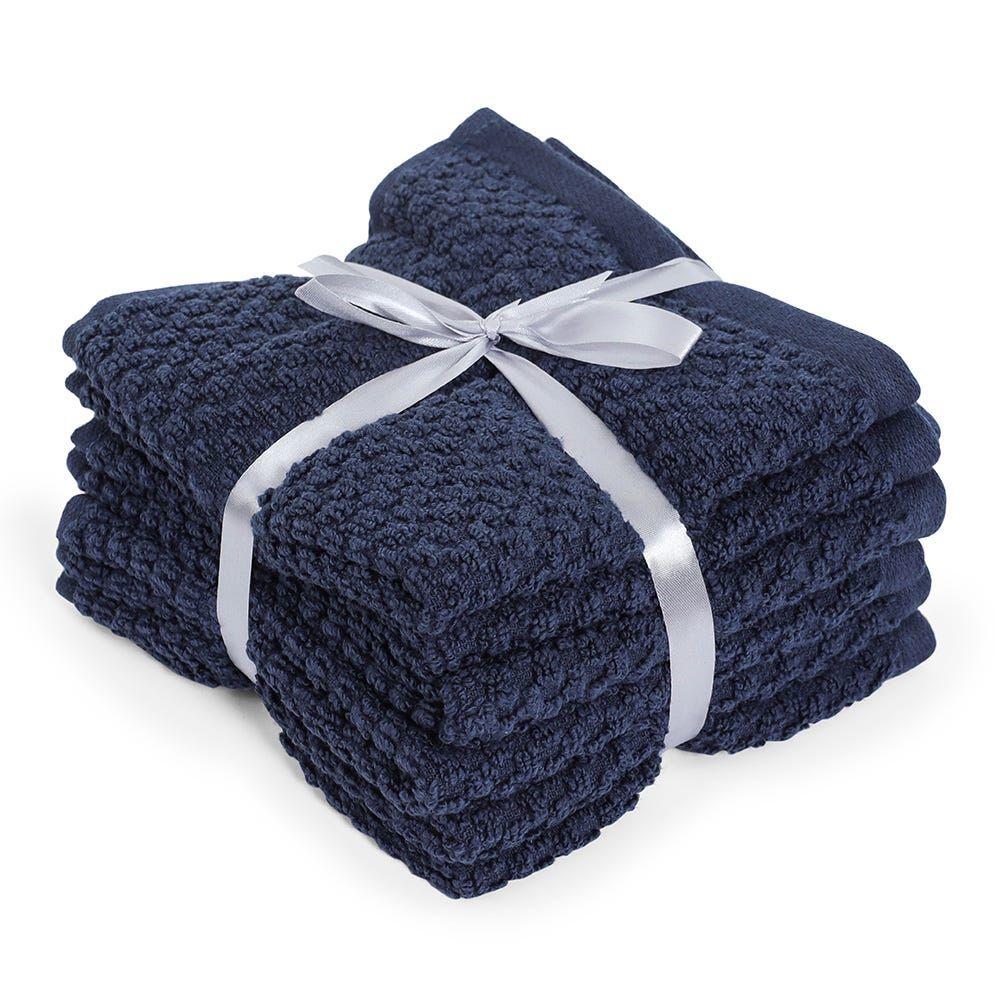 6-Piece Popcorn Textured Face Towel Set, Navy - 30X30 Cm