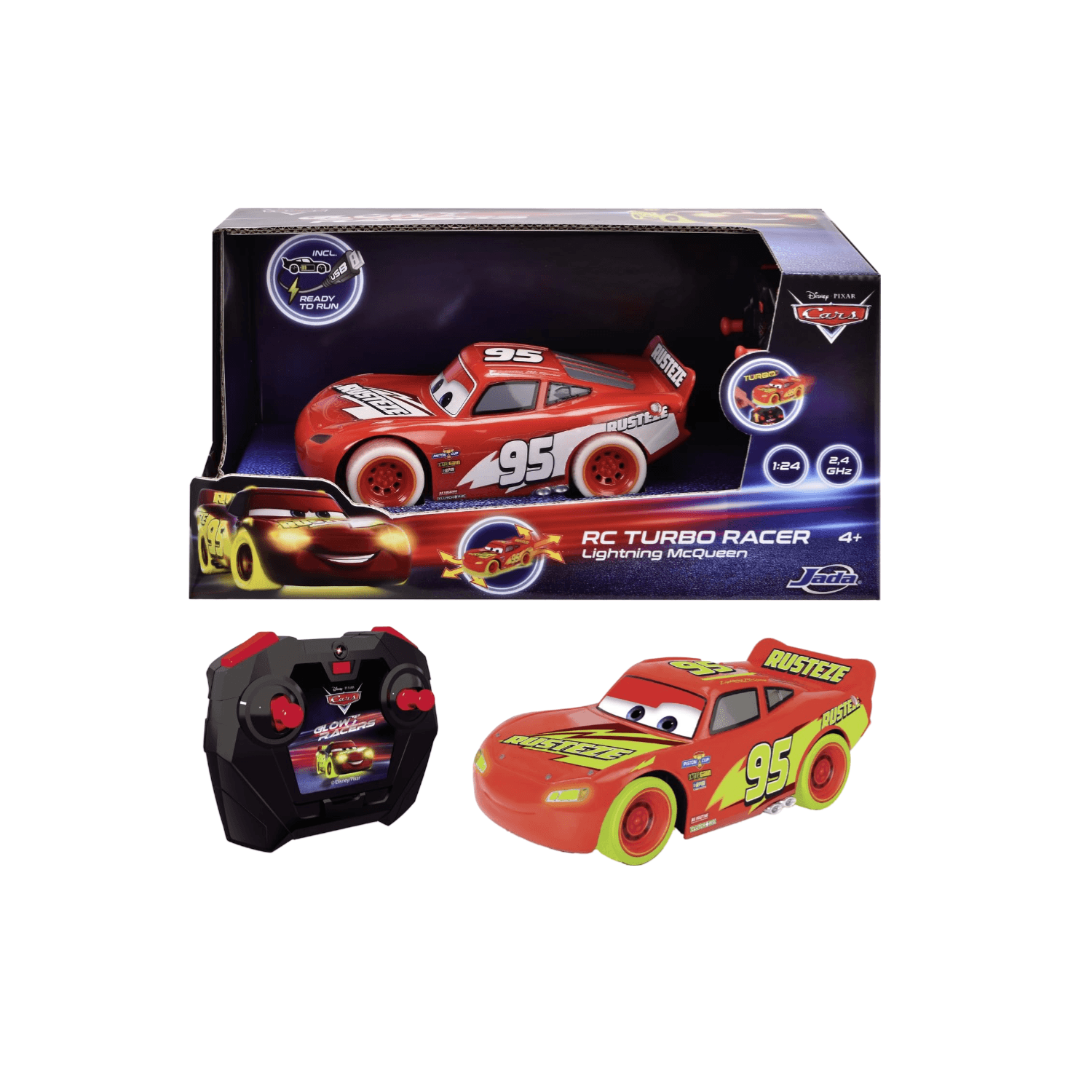 Jada Toys Rc Cars Glow Racers Light. Mcqueen 1:24